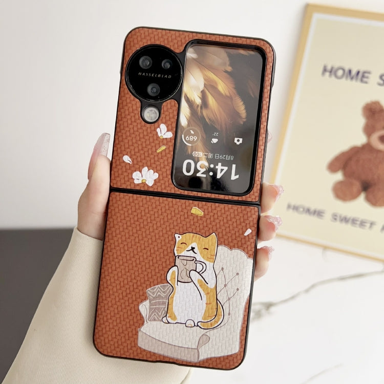 For OPPO Find N3 Flip Braided Texture Colored Drawing Pattern Phone Case(Brown Coffee Cat) - Find N3 Flip Cases by PMC Jewellery | Online Shopping South Africa | PMC Jewellery