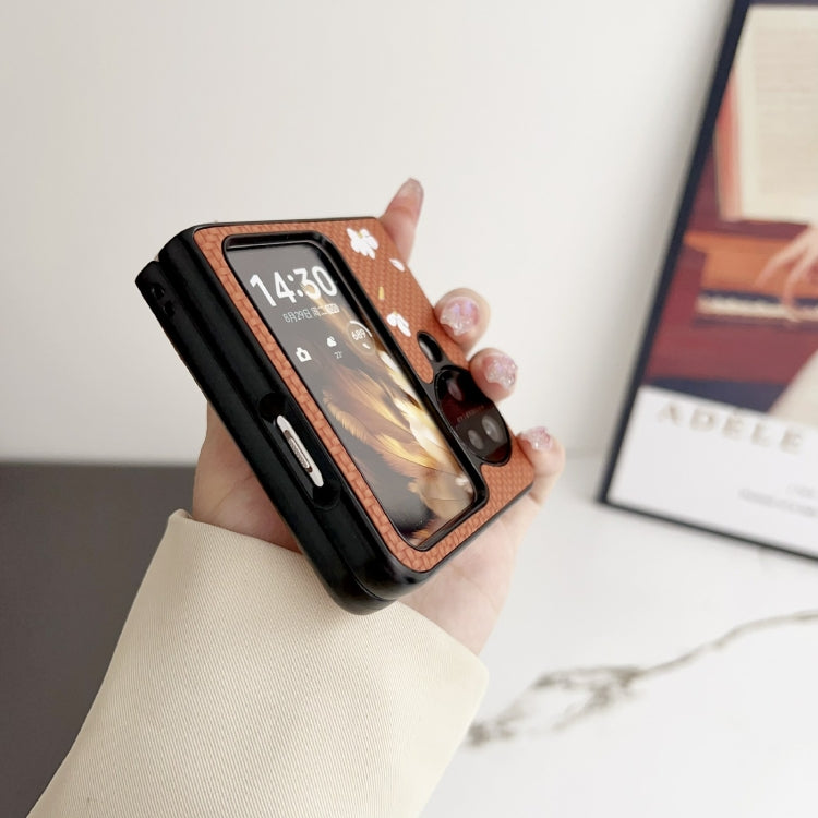 For OPPO Find N3 Flip Braided Texture Colored Drawing Pattern Phone Case(Brown Coffee Cat) - Find N3 Flip Cases by PMC TechLife | Online Shopping South Africa | PMC TechLife
