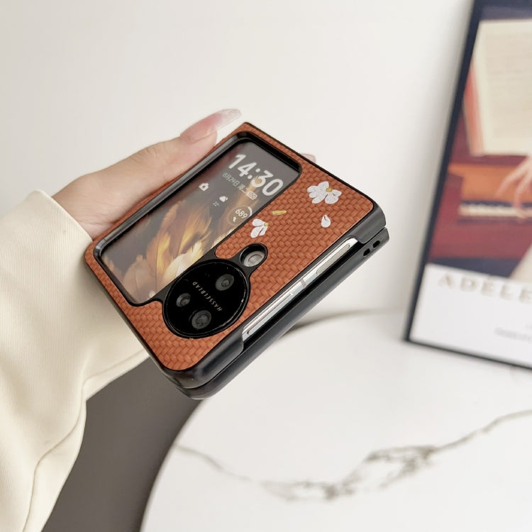 For OPPO Find N3 Flip Braided Texture Colored Drawing Pattern Phone Case(Brown Coffee Cat) - Find N3 Flip Cases by PMC TechLife | Online Shopping South Africa | PMC TechLife