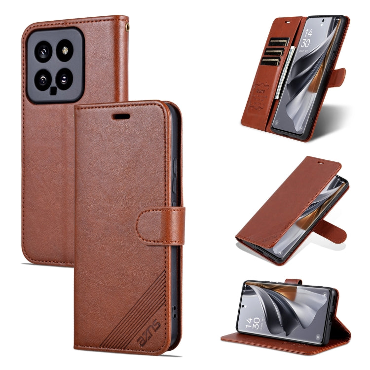 For Xiaomi 14 AZNS Sheepskin Texture Flip Leather Phone Case(Brown) - 14 Cases by AZNS | Online Shopping South Africa | PMC Jewellery | Buy Now Pay Later Mobicred