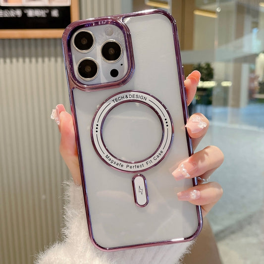 For iPhone 12 Pro Max MagSafe Magnetic Transparent TPU Electroplated Phone Case(Purple) - iPhone 12 Pro Max Cases by PMC Jewellery | Online Shopping South Africa | PMC Jewellery