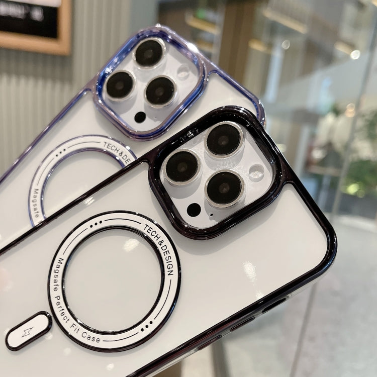 For iPhone 12 Pro MagSafe Magnetic Transparent TPU Electroplated Phone Case(Blue) - iPhone 12 / 12 Pro Cases by PMC Jewellery | Online Shopping South Africa | PMC Jewellery