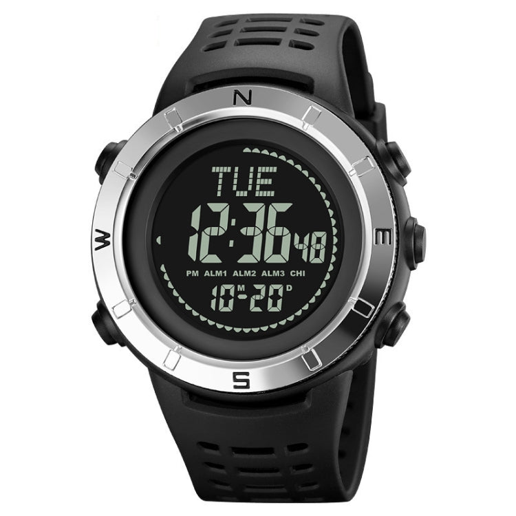 Shimei 2096 Multifunctional Men 50M Waterproof Compass Noctilucent Digital Wrist Watch(Silver) - free shipping - PMC TechLife - Order now!