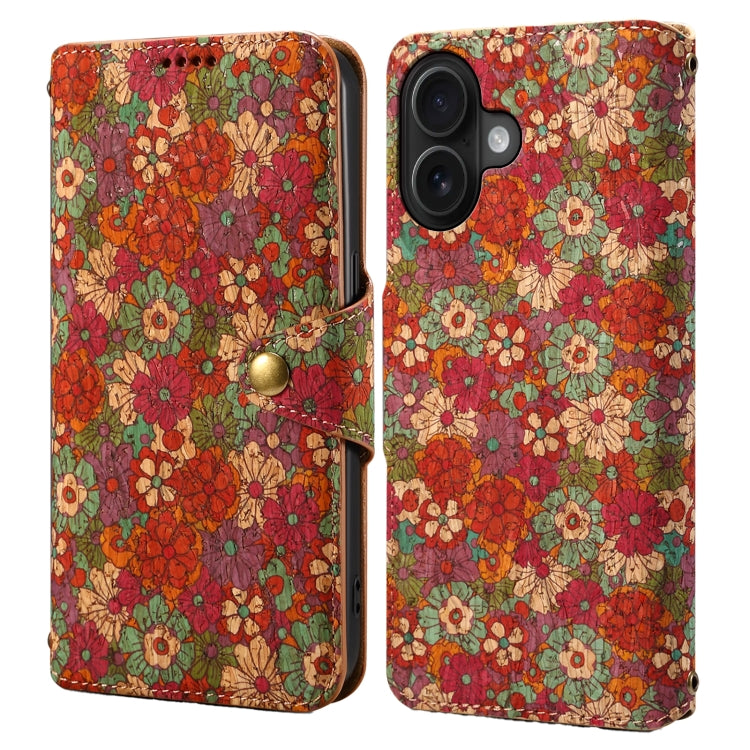 For iPhone 16 Plus Denior Flower Language Series Cork Fabric Oil Edge Leather Phone Case(Summer) - free shipping - PMC Jewellery - Order now!