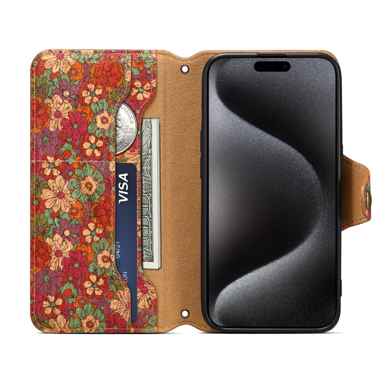 For iPhone 16 Plus Denior Flower Language Series Cork Fabric Oil Edge Leather Phone Case(Summer) - free shipping - PMC Jewellery - Order now!