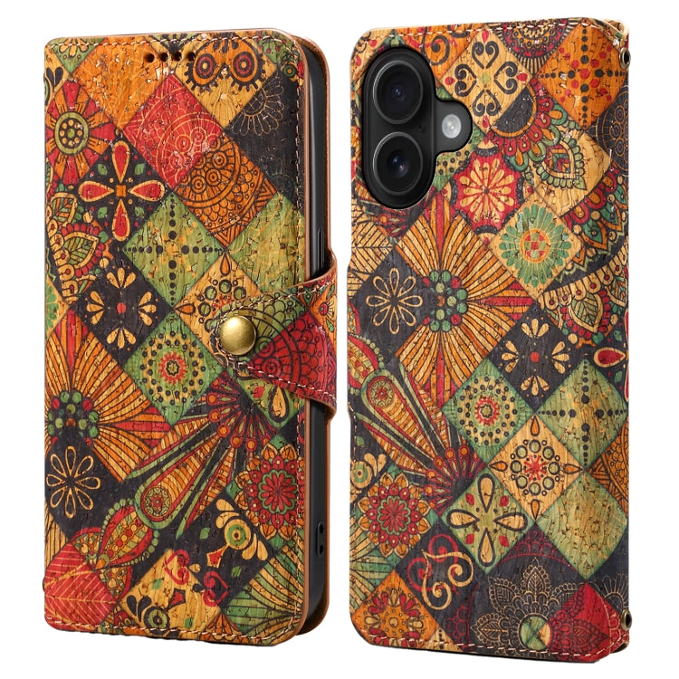 For iPhone 16 Plus Denior Flower Language Series Cork Fabric Oil Edge Leather Phone Case(Autumn) - free shipping - PMC Jewellery - Order now!
