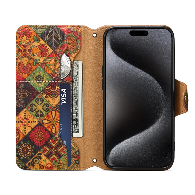 For iPhone 16 Plus Denior Flower Language Series Cork Fabric Oil Edge Leather Phone Case(Autumn) - free shipping - PMC Jewellery - Order now!