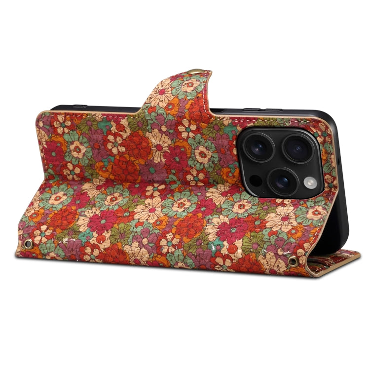 For iPhone 16 Pro Denior Flower Language Series Cork Fabric Oil Edge Leather Phone Case(Summer) - free shipping - PMC Jewellery - Order now!