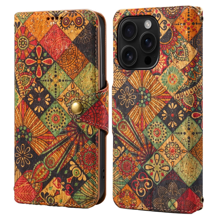 For iPhone 16 Pro Max Denior Flower Language Series Cork Fabric Oil Edge Leather Phone Case(Autumn) - free shipping - PMC Jewellery - Order now!