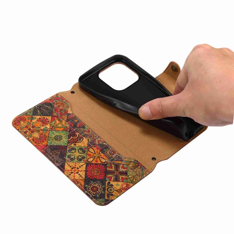 For iPhone 16 Pro Denior Flower Language Series Cork Fabric Oil Edge Leather Phone Case(Autumn) - free shipping - PMC Jewellery - Order now!