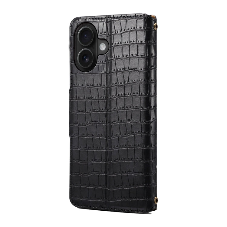 For iPhone 16 Denior Crocodile Texture Oil Edge Leather Phone Case(Black) - iPhone 16 Cases by Denior | Online Shopping South Africa | PMC Jewellery | Buy Now Pay Later Mobicred