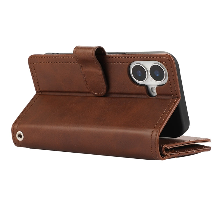 For iPhone 16 Plus Wristband Card Slot Leather Phone Case(Coffee) - iPhone 16 Plus Cases by PMC Jewellery | Online Shopping South Africa | PMC Jewellery | Buy Now Pay Later Mobicred