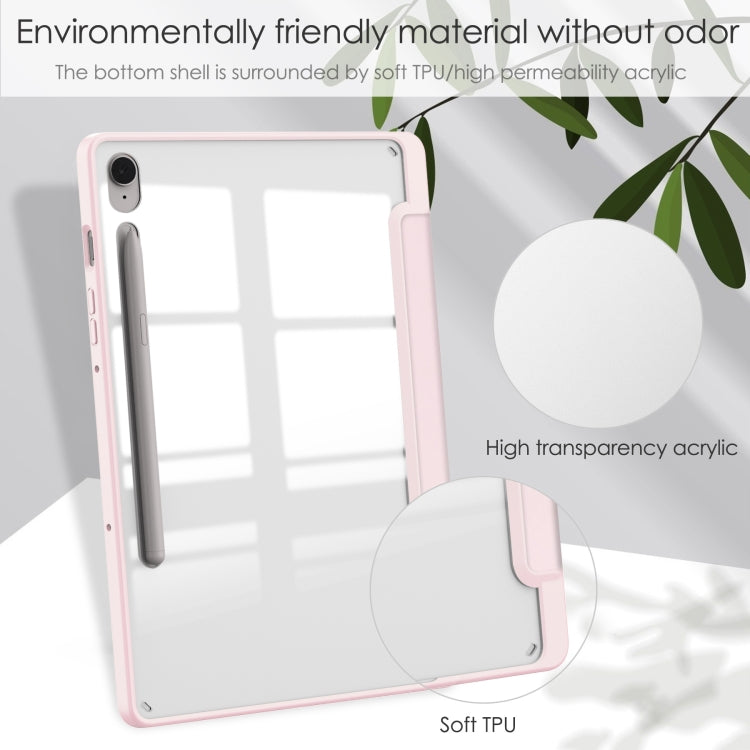 For Samsung Galaxy Tab S9 FE / S10 FE Acrylic 3-folding Smart Leather Tablet Case with Pen Slot(Pink) - Galaxy Tab S9 FE by PMC Jewellery | Online Shopping South Africa | PMC Jewellery | Buy Now Pay Later Mobicred