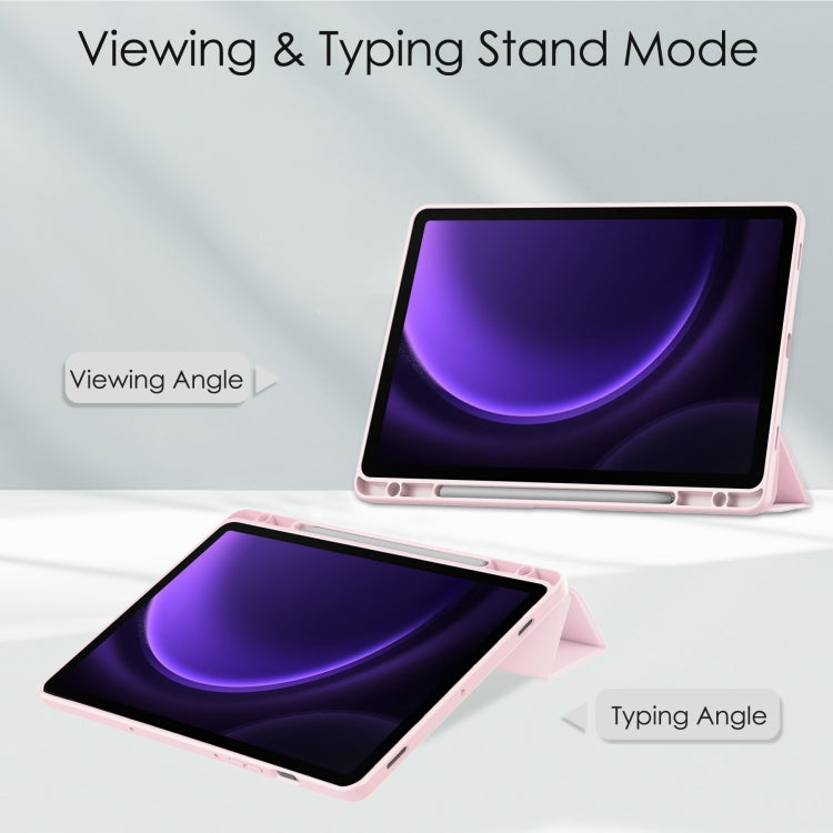 For Samsung Galaxy Tab S9 FE / S10 FE Acrylic 3-folding Smart Leather Tablet Case with Pen Slot(Pink) - Galaxy Tab S9 FE by PMC Jewellery | Online Shopping South Africa | PMC Jewellery | Buy Now Pay Later Mobicred