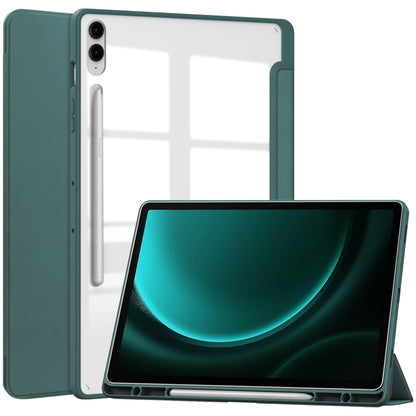 For Samsung Galaxy Tab S9 FE+ / S10+ Acrylic 3-folding Smart Leather Tablet Case with Pen Slot(Dark Green) - Galaxy Tab S9 FE+ by PMC Jewellery | Online Shopping South Africa | PMC Jewellery | Buy Now Pay Later Mobicred