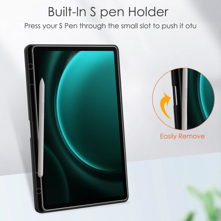 For Samsung Galaxy Tab S9 FE+ Acrylic 3-folding Smart Leather Tablet Case with Pen Slot(Black) - Galaxy Tab S9 FE+ by PMC TechLife | Online Shopping South Africa | PMC TechLife