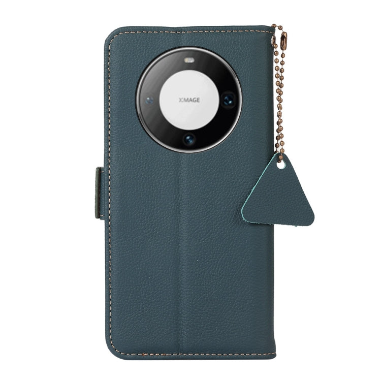 For Huawei Mate 60 Side-Magnetic TJ Genuine Leather RFID Phone Case(Green) - Huawei Cases by PMC TechLife | Online Shopping South Africa | PMC TechLife | Buy Now Pay Later Mobicred