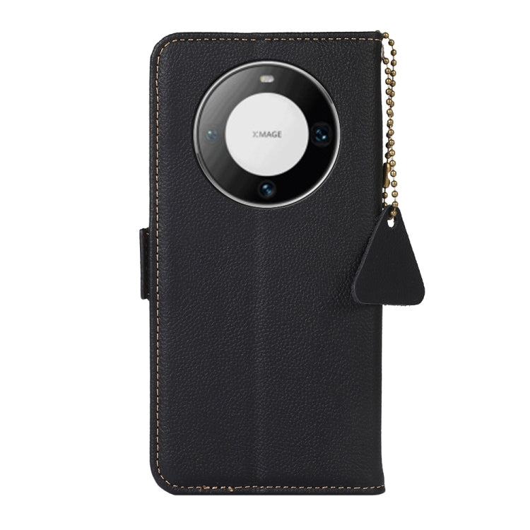 For Huawei Mate 60 Pro Side-Magnetic TJ Genuine Leather RFID Phone Case(Black) - Huawei Cases by PMC TechLife | Online Shopping South Africa | PMC TechLife | Buy Now Pay Later Mobicred
