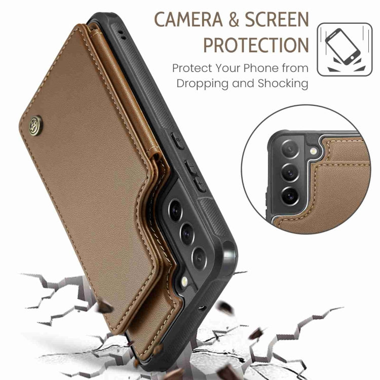 For Samsung Galaxy S21 FE 5G CaseMe C22 Card Slots Holder RFID Anti-theft Phone Case(Brown) - Galaxy Phone Cases by CaseMe | Online Shopping South Africa | PMC Jewellery | Buy Now Pay Later Mobicred