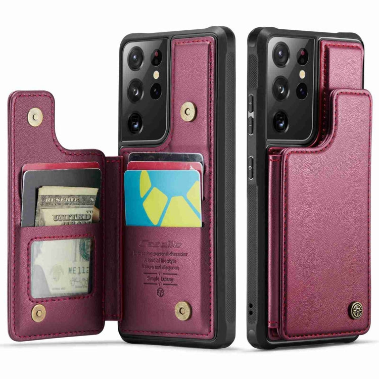 For Samsung Galaxy S21 Ultra 5G CaseMe C22 Card Slots Holder RFID Anti-theft Phone Case(Wine Red) - Galaxy S21 Ultra 5G Cases by CaseMe | Online Shopping South Africa | PMC Jewellery | Buy Now Pay Later Mobicred