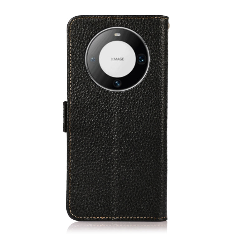 For Huawei Mate 60 KHAZNEH Side-Magnetic Litchi Genuine Leather RFID Case(Black) - Huawei Cases by PMC TechLife | Online Shopping South Africa | PMC TechLife | Buy Now Pay Later Mobicred