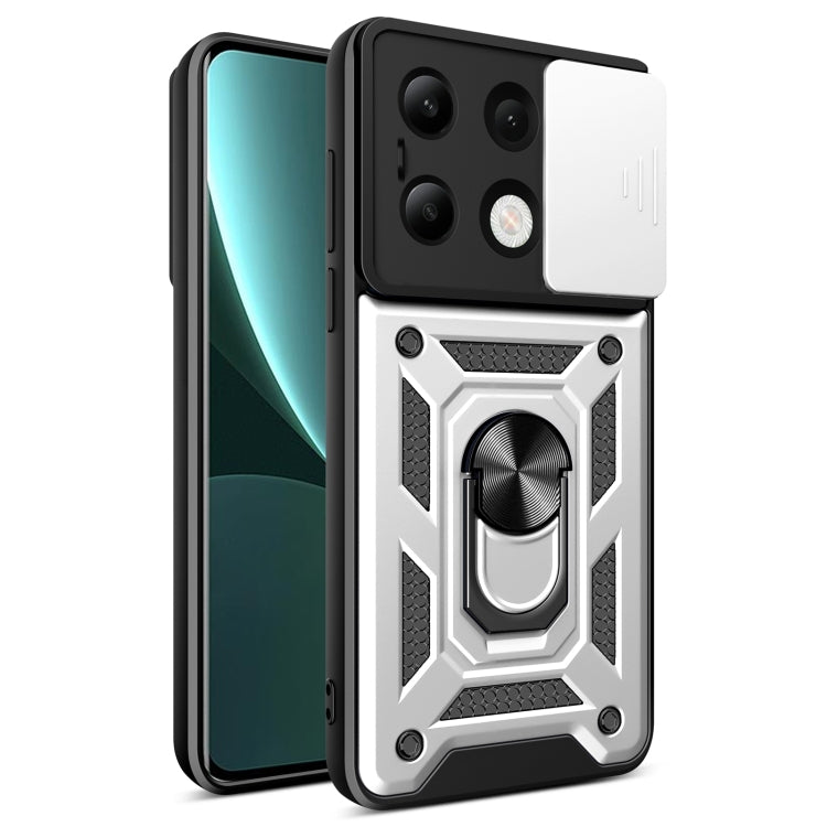 For Xiaomi Redmi Note 13 4G Global Sliding Camera Cover Design TPU Hybrid PC Phone Case(Silver) - Note 13 Cases by PMC TechLife | Online Shopping South Africa | PMC TechLife | Buy Now Pay Later Mobicred