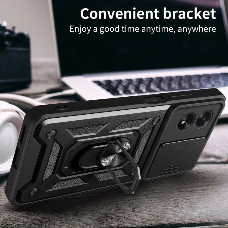For OPPO A38 4G Global Sliding Camera Cover Design TPU Hybrid PC Phone Case(Black) - A38 Cases by PMC TechLife | Online Shopping South Africa | PMC TechLife