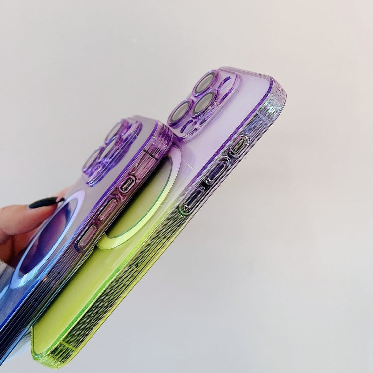 For iPhone 12 MagSafe Magnetic TPU + Acrylic Gradient Color Phone Case(Pink Green) - iPhone 12 / 12 Pro Cases by PMC TechLife | Online Shopping South Africa | PMC TechLife