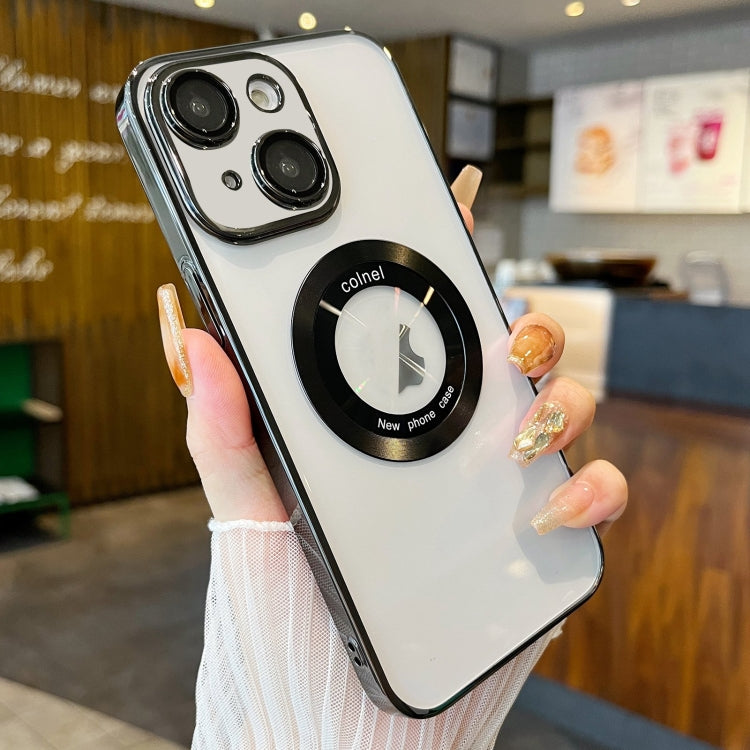 For iPhone 15 Plus Transparent Electroplated PC MagSafe Phone Case(Black) - iPhone 15 Plus Cases by PMC TechLife | Online Shopping South Africa | PMC TechLife