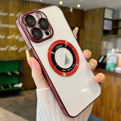 For iPhone 13 Pro Transparent Electroplated PC MagSafe Phone Case(Wine Red) - iPhone 13 Pro Cases by PMC Jewellery | Online Shopping South Africa | PMC Jewellery