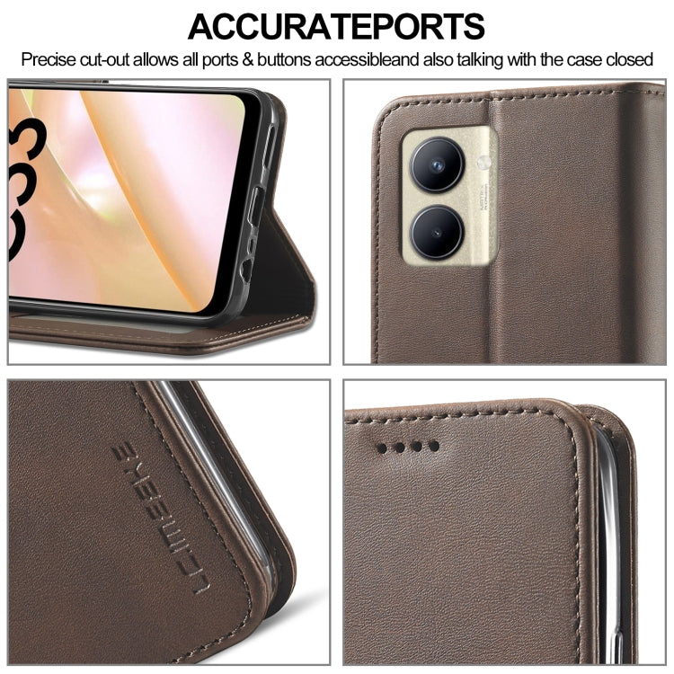 For Realme C33 2022 / C33 2023 LC.IMEEKE Calf Texture Horizontal Flip Leather Case(Brown) - Realme Cases by LC.IMEEKE | Online Shopping South Africa | PMC Jewellery | Buy Now Pay Later Mobicred