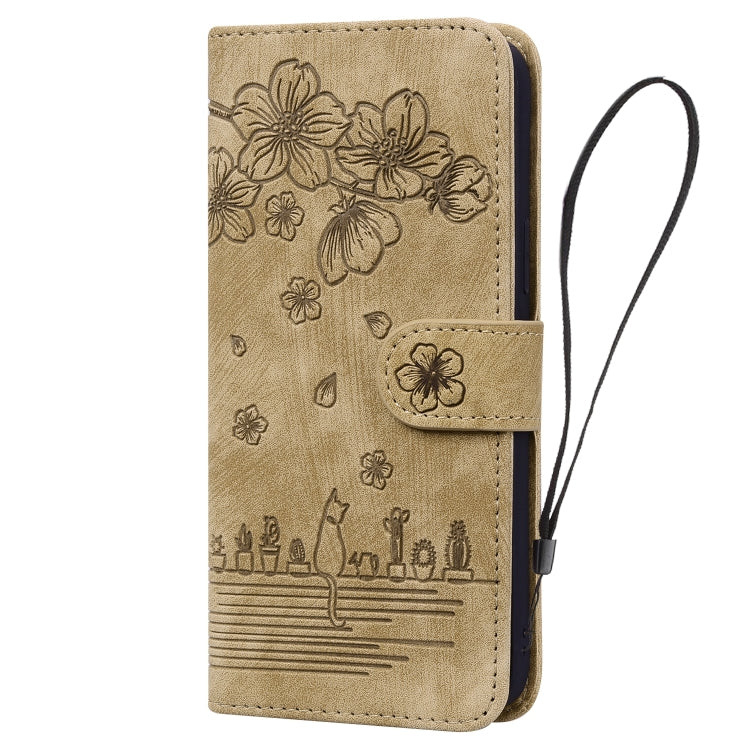 For iPhone 16 Pro Max Cartoon Sakura Cat Embossed Leather Phone Case(Brown) - free shipping - PMC TechLife - Order now!