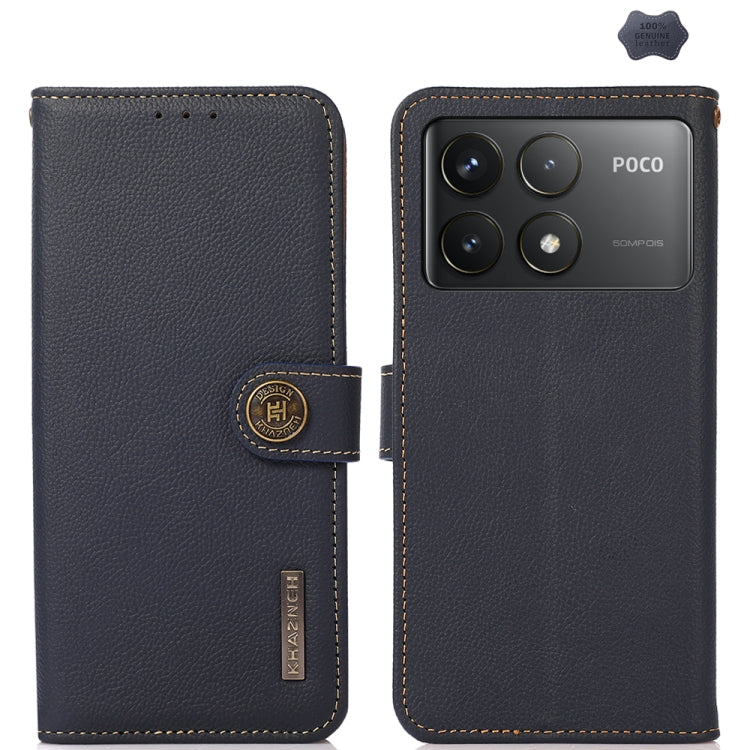 For Xiaomi Redmi K70 KHAZNEH Custer Texture RFID Genuine Leather Phone Case(Blue) - Xiaomi Cases by PMC Jewellery | Online Shopping South Africa | PMC Jewellery | Buy Now Pay Later Mobicred