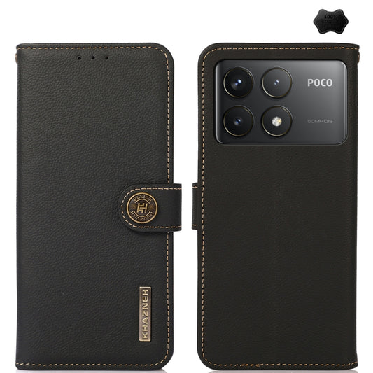 For Xiaomi Redmi K70 Pro KHAZNEH Custer Texture RFID Genuine Leather Phone Case(Black) - K70 Pro Cases by PMC Jewellery | Online Shopping South Africa | PMC Jewellery | Buy Now Pay Later Mobicred