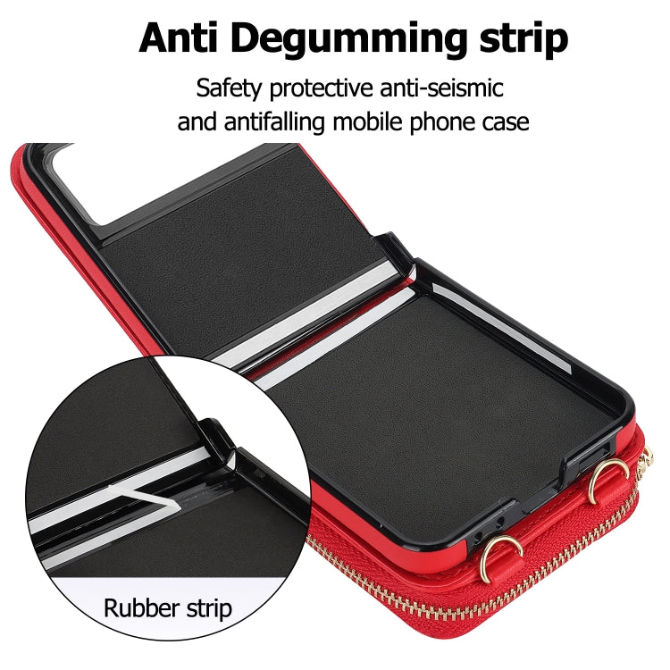 For Motorola Razr 40 Rhombic Texture Card Bag Phone Case with Dual Lanyard(Red) - Motorola Cases by PMC TechLife | Online Shopping South Africa | PMC TechLife | Buy Now Pay Later Mobicred
