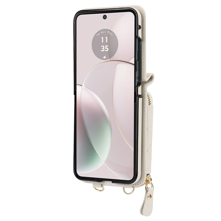 For Motorola Razr 40 Rhombic Texture Card Bag Phone Case with Dual Lanyard(White) - Motorola Cases by PMC TechLife | Online Shopping South Africa | PMC TechLife | Buy Now Pay Later Mobicred