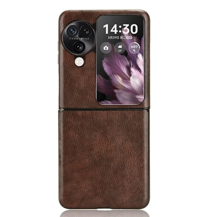 For OPPO Find N3 Flip Litchi Texture Back Cover Phone Case(Brown) - Find N3 Flip Cases by PMC TechLife | Online Shopping South Africa | PMC TechLife | Buy Now Pay Later Mobicred
