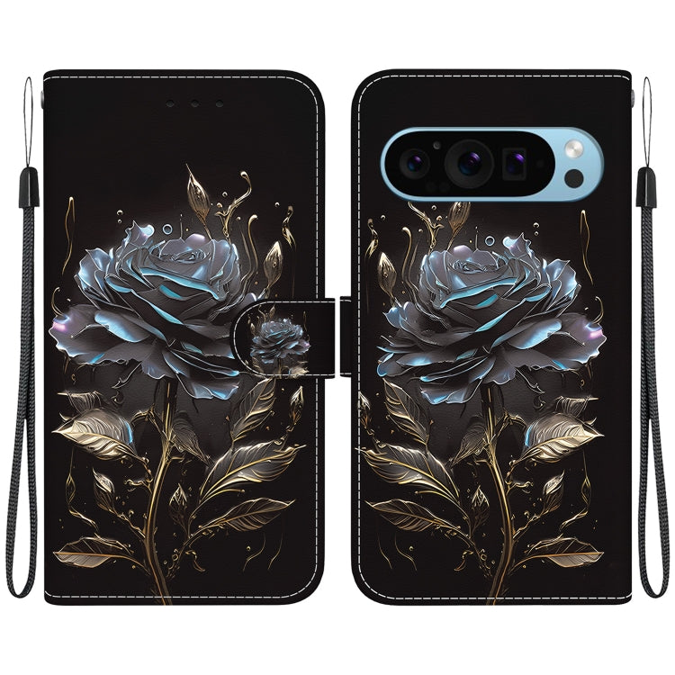 For Google Pixel 9 Pro Crystal Texture Colored Drawing Leather Phone Case(Black Rose) - free shipping - PMC TechLife - Order now!