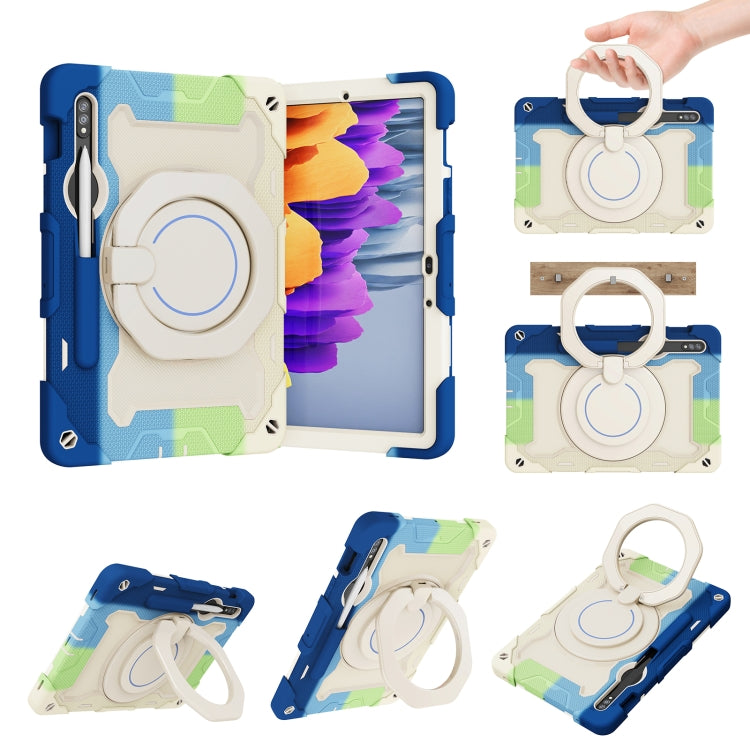 For Samsung Galaxy Tab S9 Armor Portable Rotating Ring Holder Silicone Tablet Case(Colorful Blue) - Galaxy Tab S9 Cases by PMC Jewellery | Online Shopping South Africa | PMC Jewellery | Buy Now Pay Later Mobicred