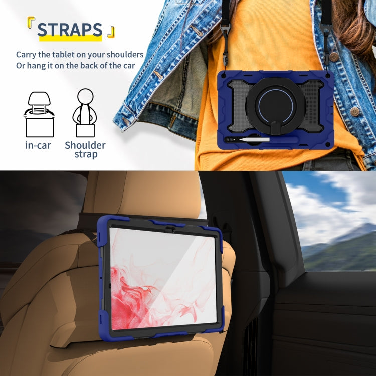 For Samsung Galaxy Tab S9+ Armor Portable Rotating Ring Holder Silicone Tablet Case(Navy Blue) - Galaxy Tab S9+ Cases by PMC TechLife | Online Shopping South Africa | PMC TechLife