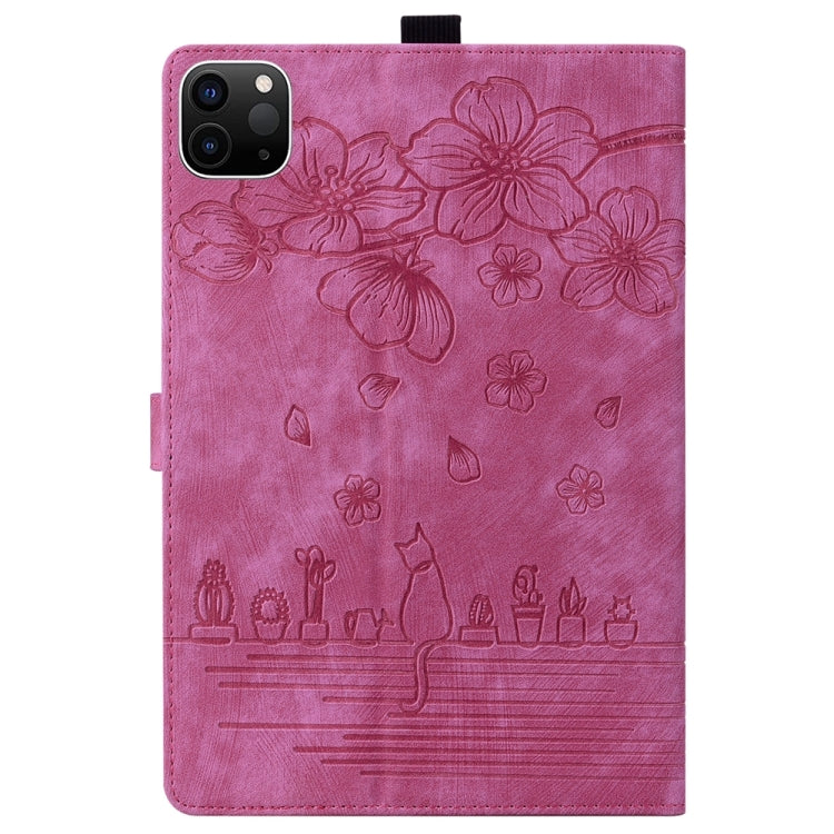 For iPad Pro 11 2024 Cartoon Sakura Cat Embossed Smart Leather Tablet Case(Rose Red) - free shipping - PMC TechLife - Order now!