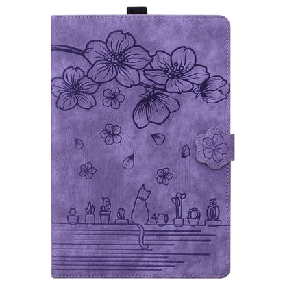 For iPad Pro 11 2024 Cartoon Sakura Cat Embossed Smart Leather Tablet Case(Purple) - iPad Pro 11 2024 Cases by PMC Jewellery | Online Shopping South Africa | PMC Jewellery | Buy Now Pay Later Mobicred