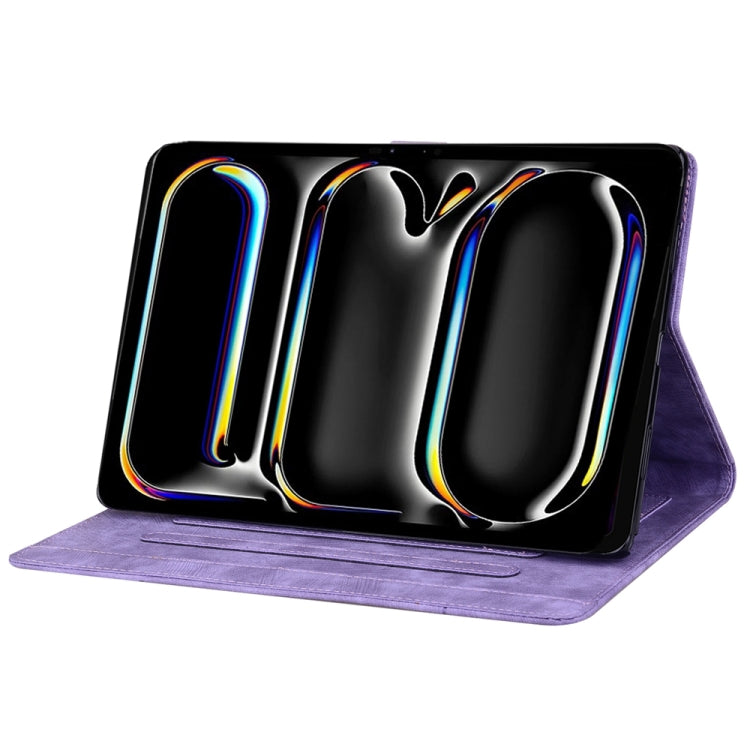 For iPad Pro 11 2024 Cartoon Sakura Cat Embossed Smart Leather Tablet Case(Purple) - iPad Pro 11 2024 Cases by PMC TechLife | Online Shopping South Africa | PMC TechLife | Buy Now Pay Later Mobicred