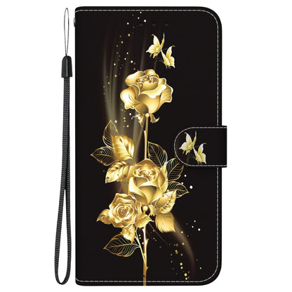 For iPhone SE 2024 Crystal Texture Colored Drawing Leather Phone Case(Gold Butterfly Rose) - More iPhone Cases by PMC Jewellery | Online Shopping South Africa | PMC Jewellery | Buy Now Pay Later Mobicred