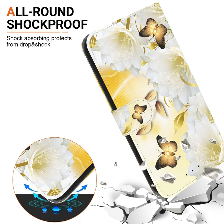 For iPhone 16e Crystal Texture Colored Drawing Leather Phone Case(Gold Butterfly Epiphyllum) - iPhone 16e Cases by PMC TechLife | Online Shopping South Africa | PMC TechLife | Buy Now Pay Later Mobicred