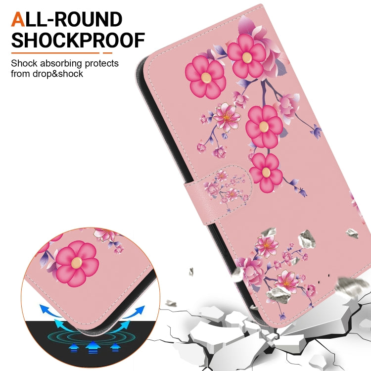 For iPhone 16e Crystal Texture Colored Drawing Leather Phone Case(Cherry Blossoms) - iPhone 16e Cases by PMC TechLife | Online Shopping South Africa | PMC TechLife | Buy Now Pay Later Mobicred