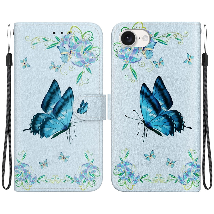 For iPhone SE 2024 Crystal Texture Colored Drawing Leather Phone Case(Blue Pansies) - More iPhone Cases by PMC Jewellery | Online Shopping South Africa | PMC Jewellery | Buy Now Pay Later Mobicred