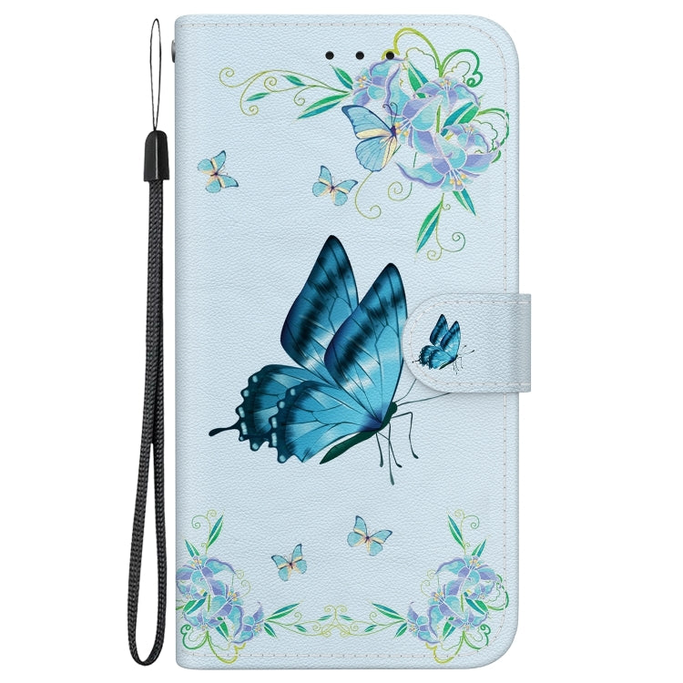 For iPhone 16 Crystal Texture Colored Drawing Leather Phone Case(Blue Pansies) - iPhone 16 Cases by PMC TechLife | Online Shopping South Africa | PMC TechLife | Buy Now Pay Later Mobicred