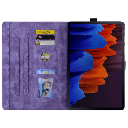 For Samsung Galaxy Tab S9 FE Cartoon Sakura Cat Embossed Leather Tablet Case(Purple) - Galaxy Tab S9 FE by PMC Jewellery | Online Shopping South Africa | PMC Jewellery | Buy Now Pay Later Mobicred