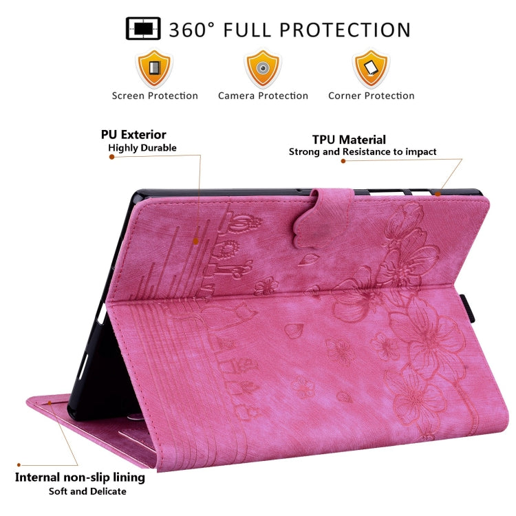 For Lenovo Tab P11 TB-J606F Cartoon Sakura Cat Embossed Leather Tablet Case(Rose Red) - Lenovo by PMC TechLife | Online Shopping South Africa | PMC TechLife | Buy Now Pay Later Mobicred